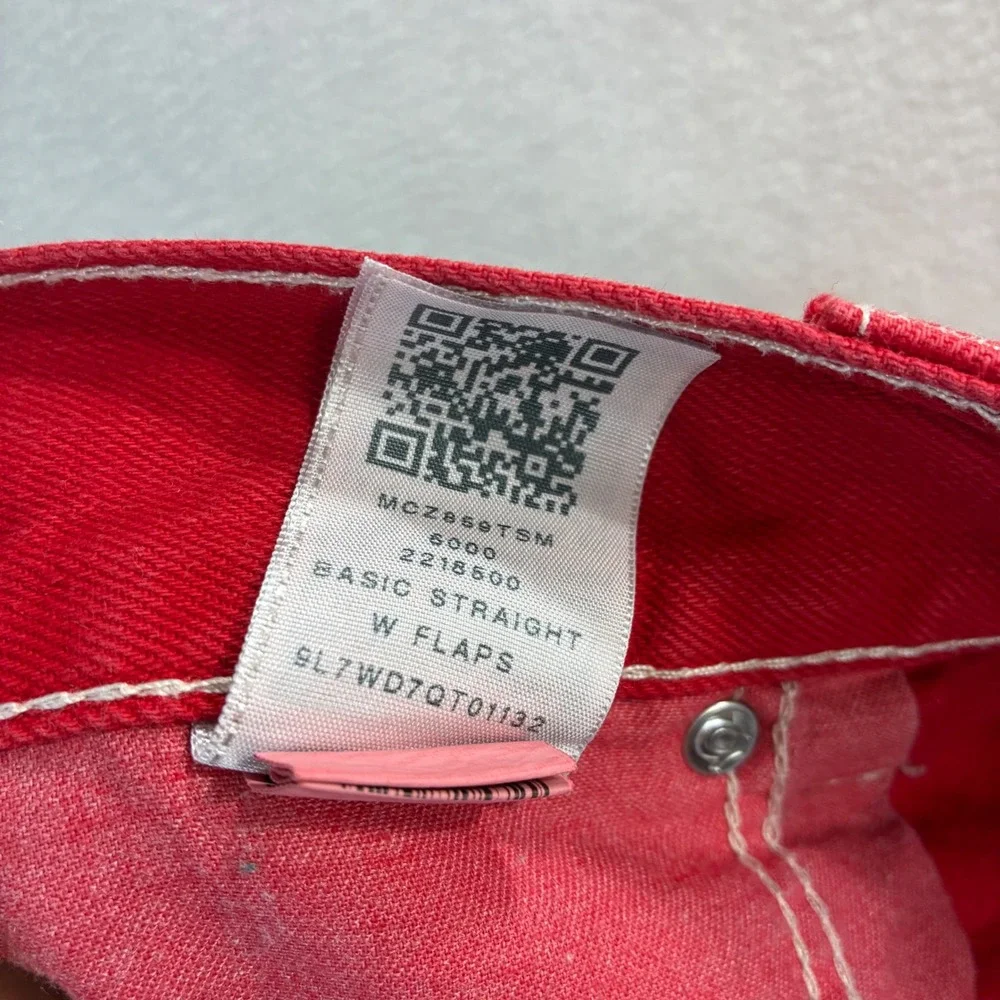 True Religion Jeans Mens 42x34 Red Straight Flap Pocket Rockstar Streetwear Y2K